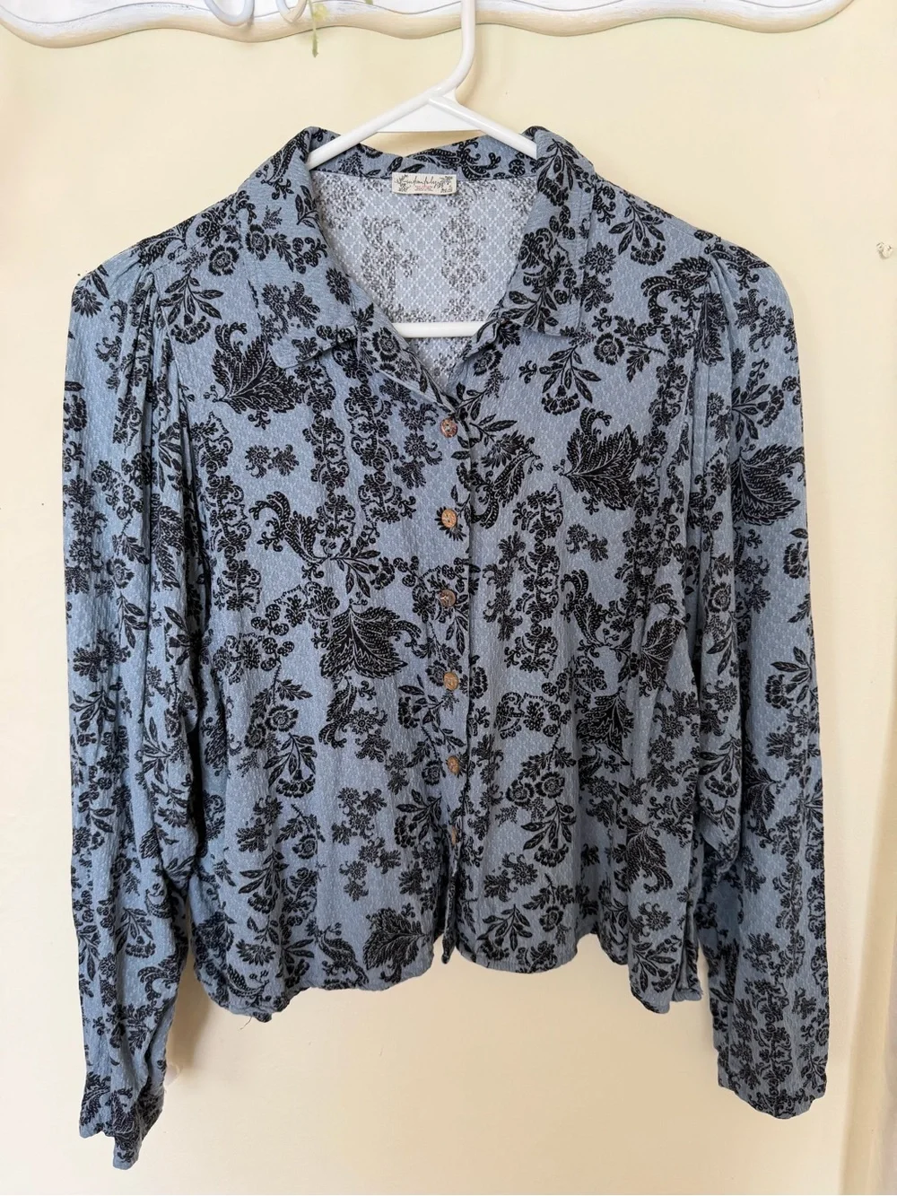 Intimately Free People Blue Button-Front Floral Print Shirt